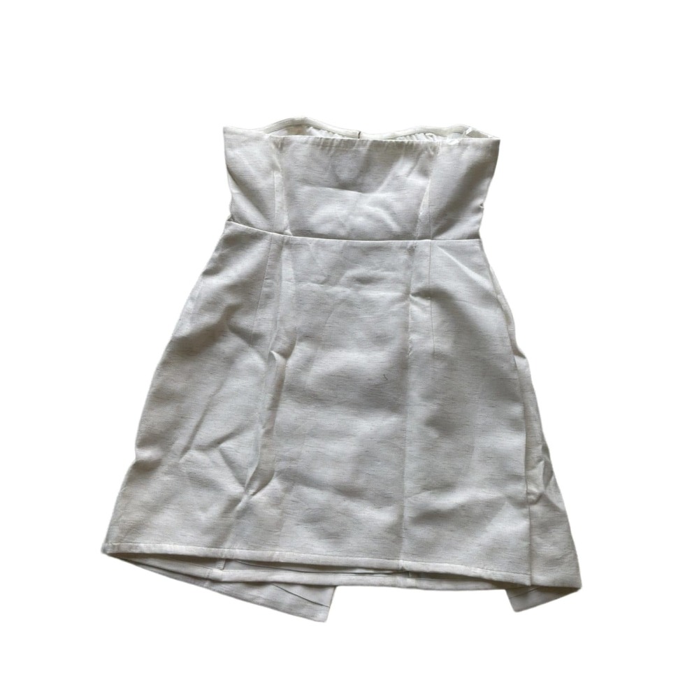 MESHKI Steph Strapless Linen Blend Mini Dress White Size L NWT Tie Front Wrap